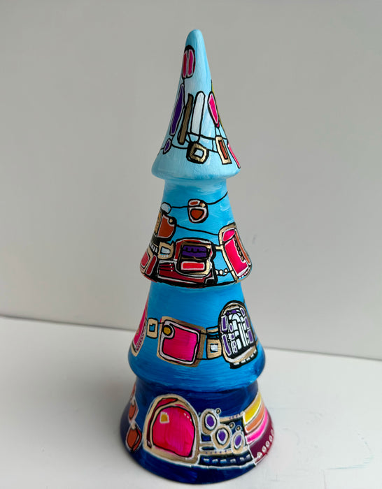 Blue, Hot Pink and Yellow Hand-Painted Ceramic Tree