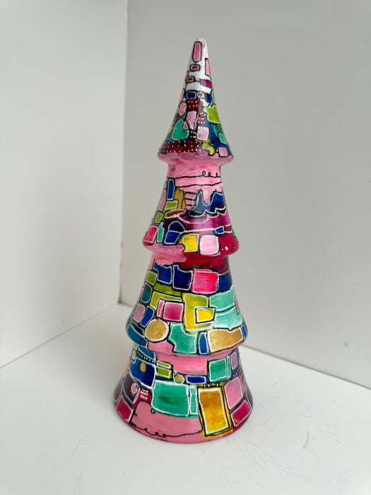 Magenta, Blue, Hot Pink and Green Hand-Painted Ceramic Tree