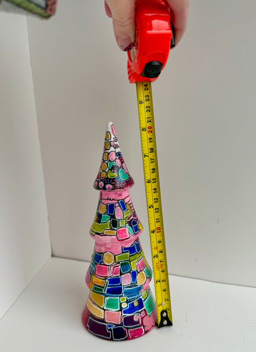 Magenta, Blue, Hot Pink and Green Hand-Painted Ceramic Tree