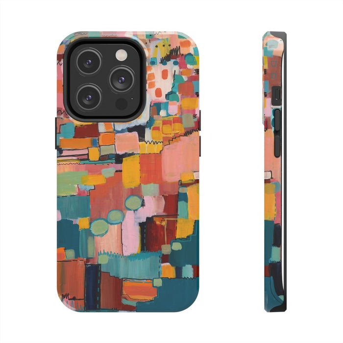 Abstract Color Block Tough Phone Case — Vibrant Geometric Art iPhone Cover