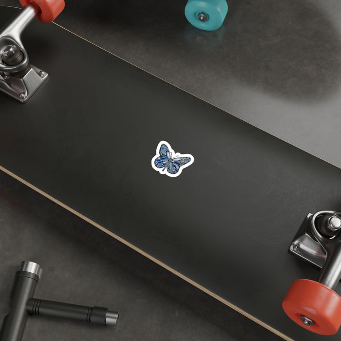 Blue Mosaic Butterfly Die-Cut Sticker — Decorative Laptop & Water Bottle Decal