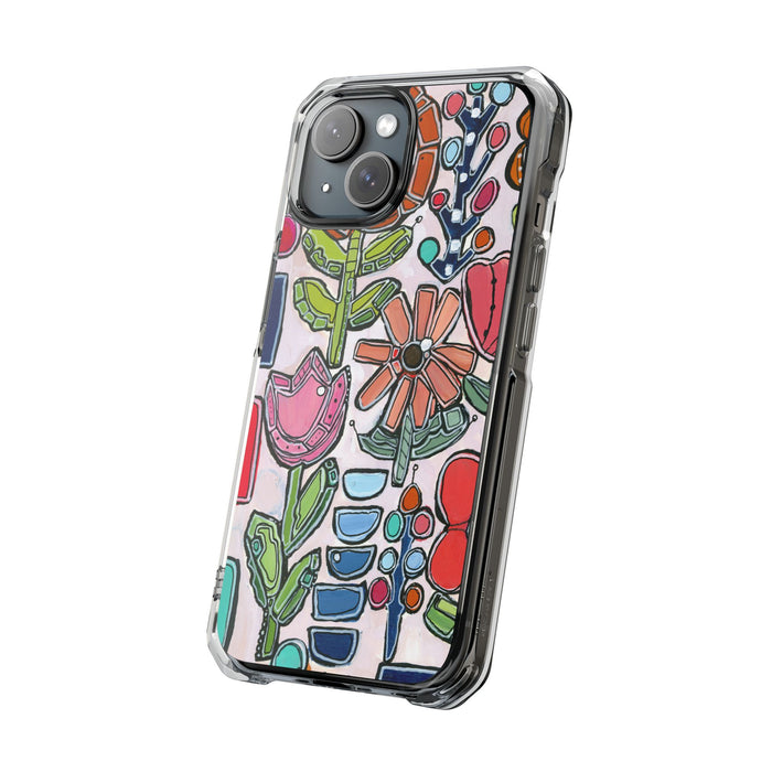 "Garden Party"Clear Magnetic Phone Case — Colorful Abstract Floral Impact Protection