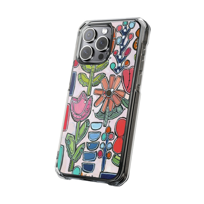 "Garden Party"Clear Magnetic Phone Case — Colorful Abstract Floral Impact Protection