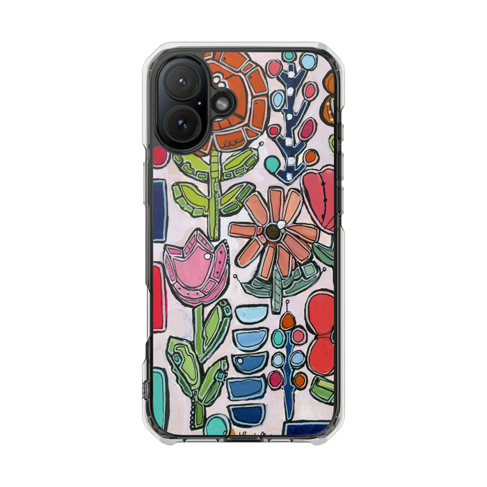 "Garden Party"Clear Magnetic Phone Case — Colorful Abstract Floral Impact Protection