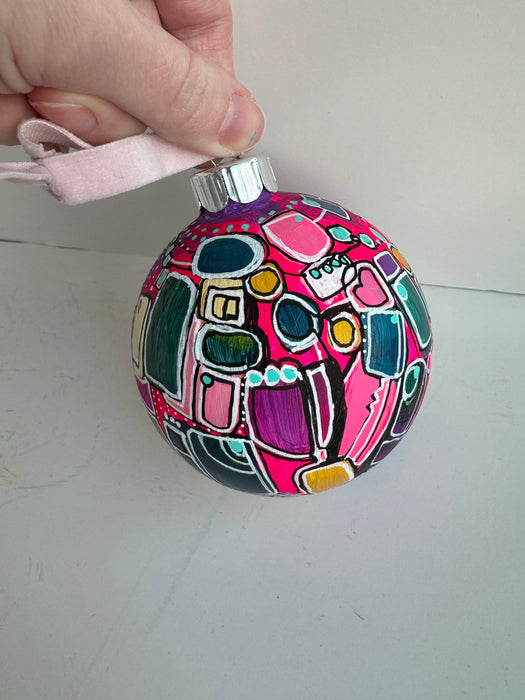 Pink and Purple Large 4 inch Glass Ornament