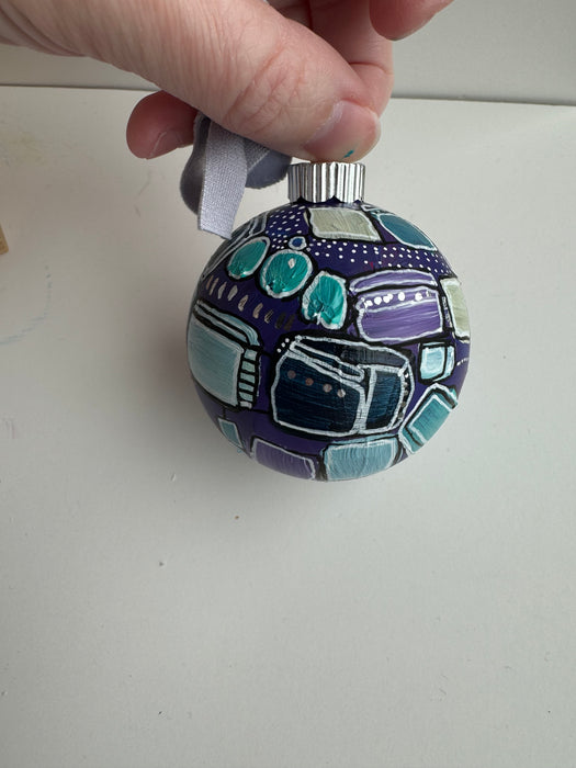 Purple, Teal and Silver Plastic Ornament