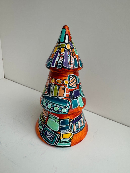 Orange, Purple and Turquoise Hand-Painted Ceramic Tree