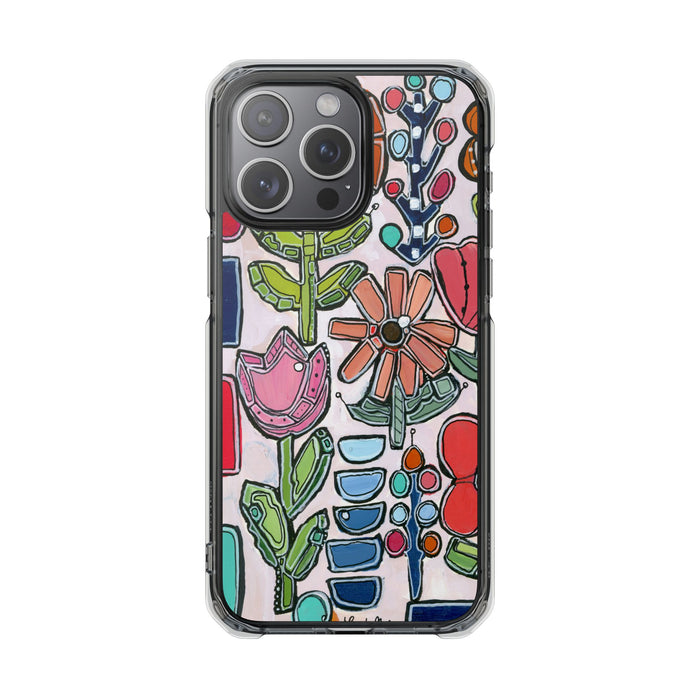 "Garden Party"Clear Magnetic Phone Case — Colorful Abstract Floral Impact Protection