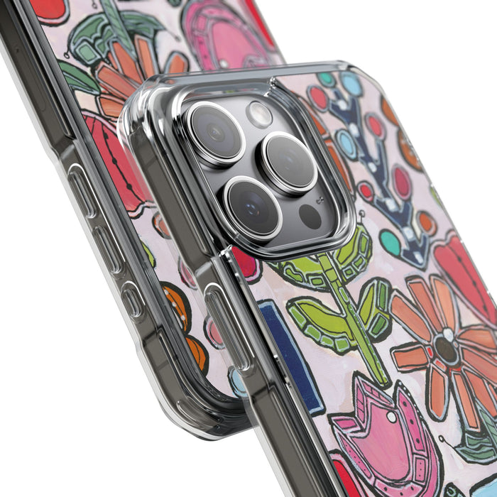 "Garden Party"Clear Magnetic Phone Case — Colorful Abstract Floral Impact Protection