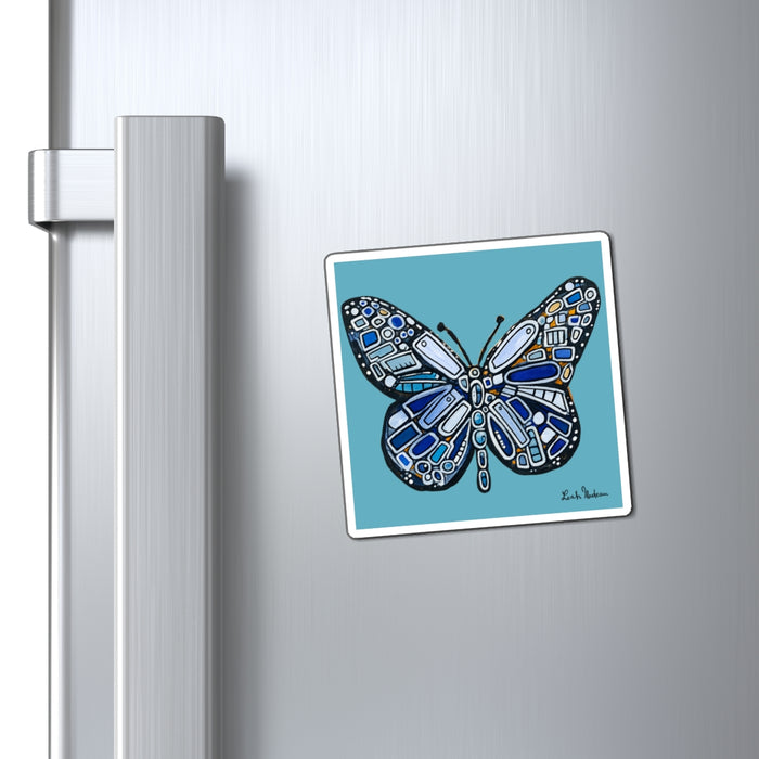 Blue Mosaic Butterfly Magnet — Decorative Refrigerator Art for Nature Lovers