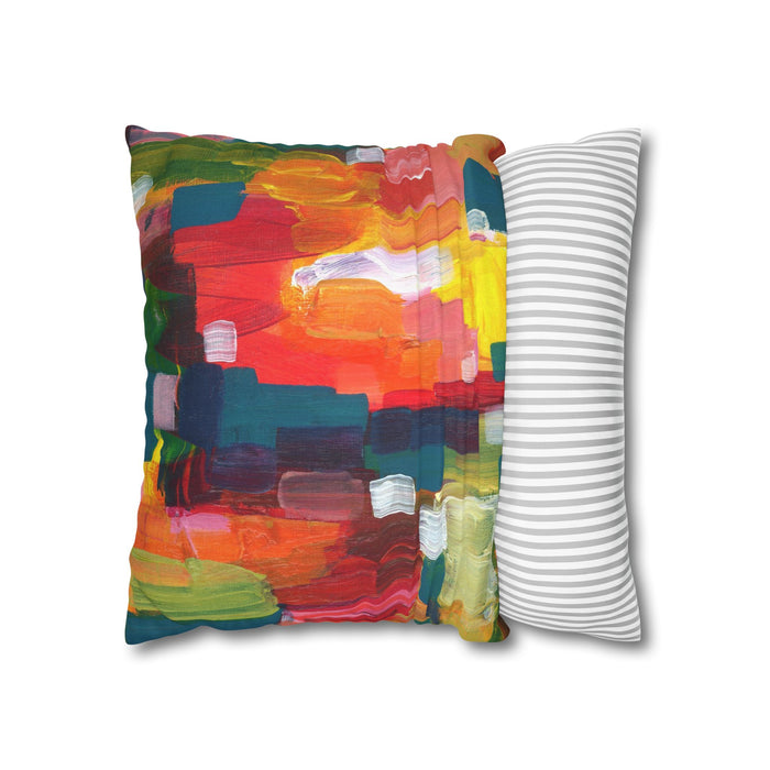 "Over The Rainbow"-Abstract Color Block Pillowcase — Vibrant Modern Decorative Throw Pillow Cover