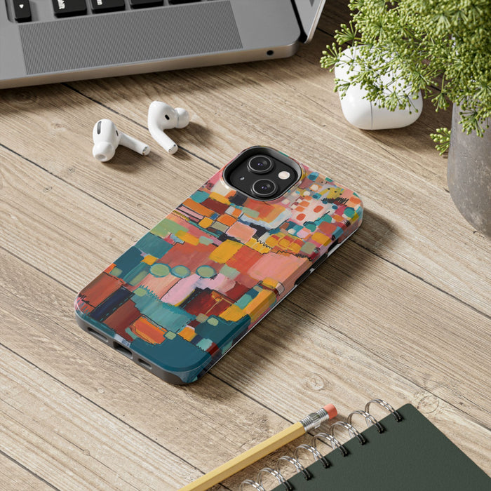 Abstract Color Block Tough Phone Case — Vibrant Geometric Art iPhone Cover