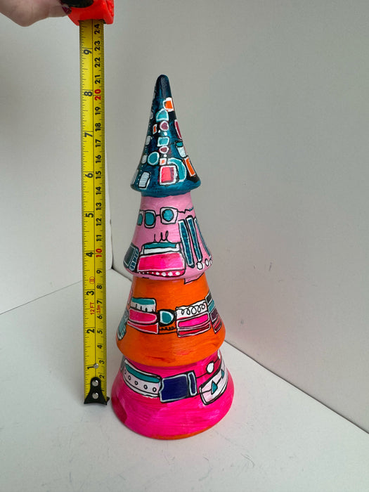 Turquoise, Orange and Magenta Hand-Painted Ceramic Tree