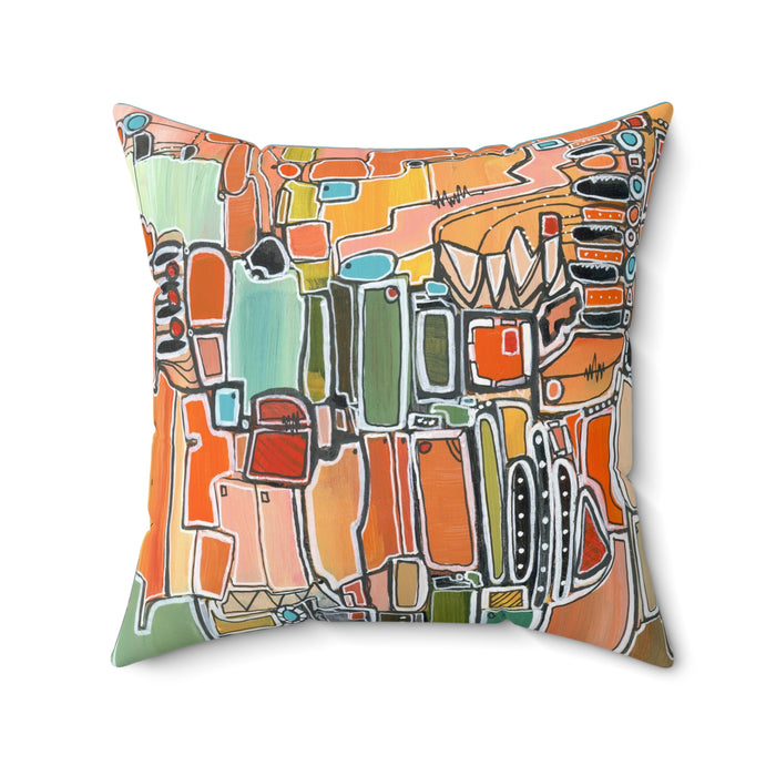 Abstract Orange Geometric  Mid Century Modern Throw Pillow