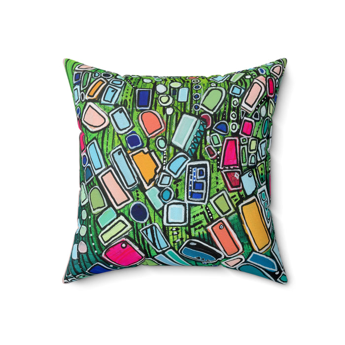 Shapes in Space- Colorful Mosaic Abstract Decorative Pillow - Geometric Art Square Pillow