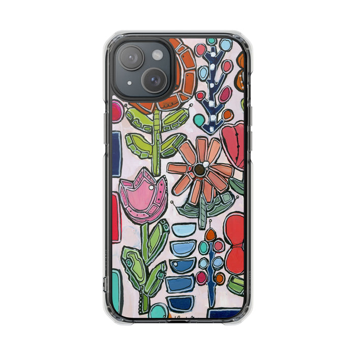 "Garden Party"Clear Magnetic Phone Case — Colorful Abstract Floral Impact Protection