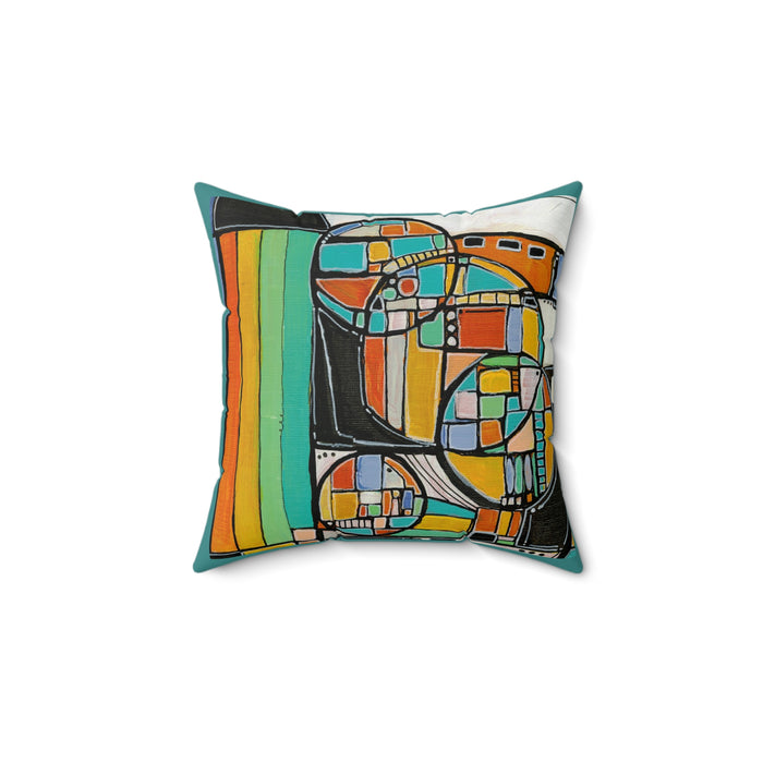 Abstract Retro Geometric Pillow — Colorful Mid-Century Accent Cushion