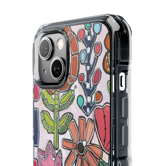 "Garden Party"Clear Magnetic Phone Case — Colorful Abstract Floral Impact Protection
