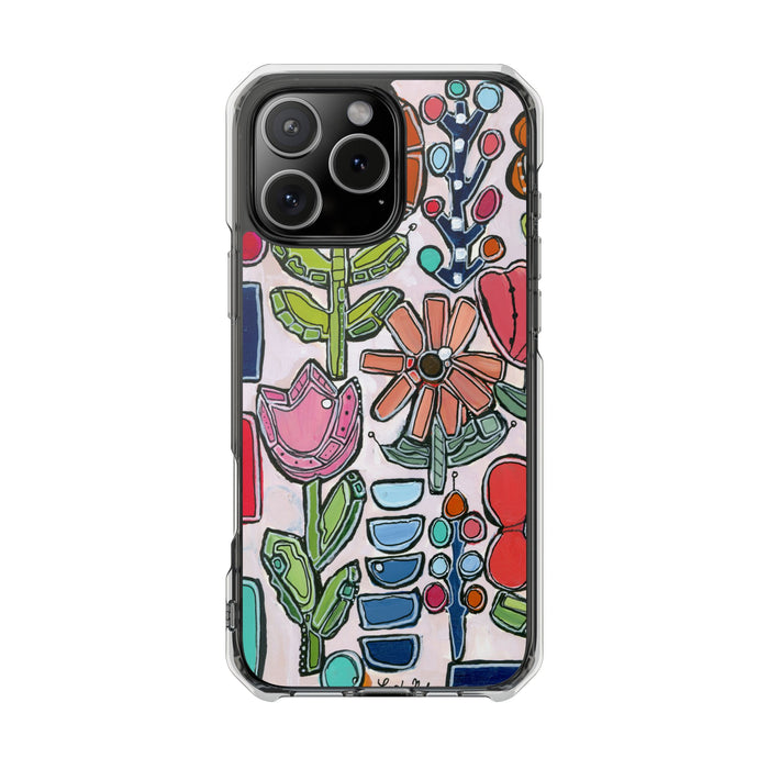 "Garden Party"Clear Magnetic Phone Case — Colorful Abstract Floral Impact Protection