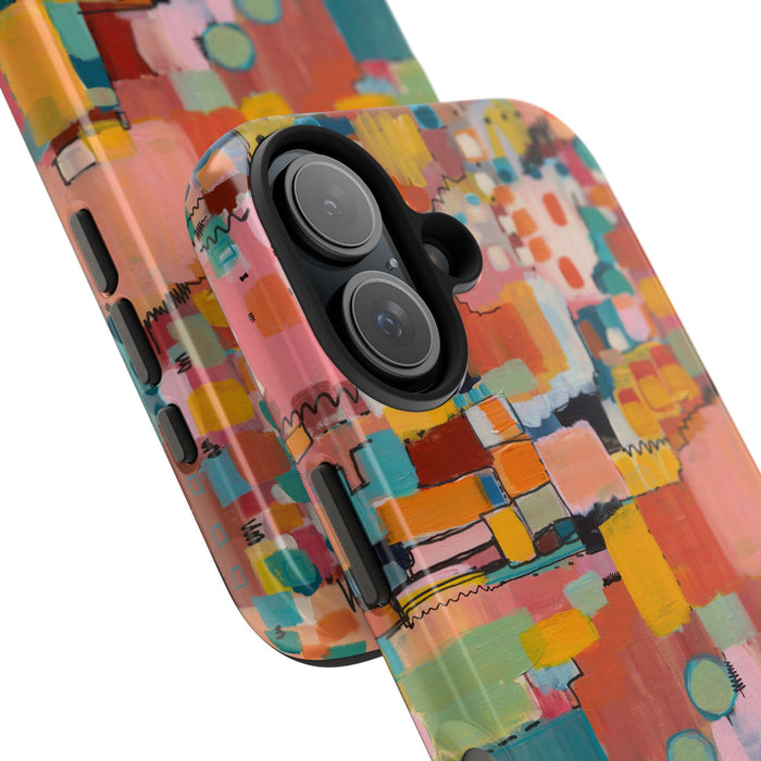 Abstract Color Block Tough Phone Case — Vibrant Geometric Art iPhone Cover