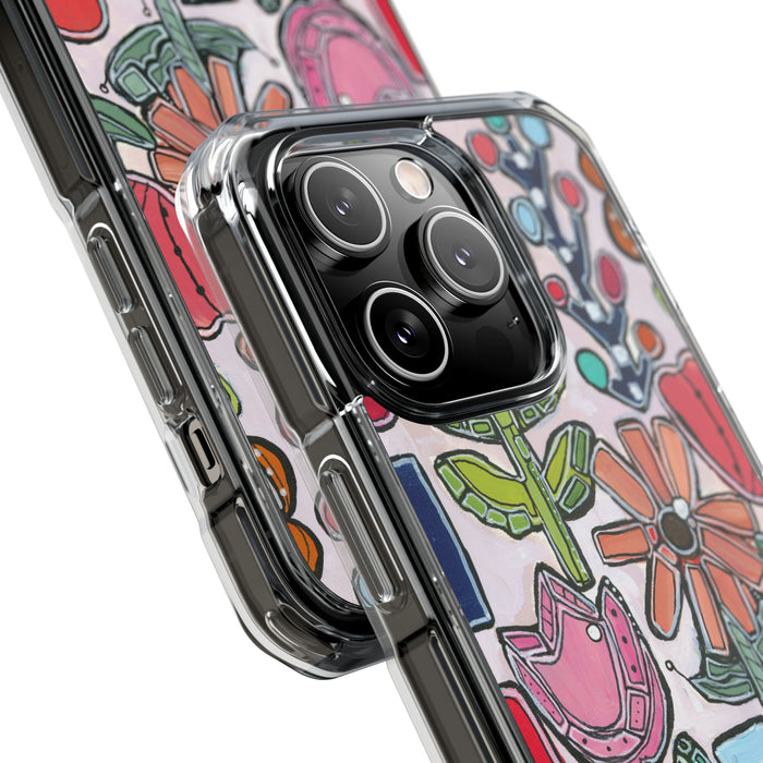 "Garden Party"Clear Magnetic Phone Case — Colorful Abstract Floral Impact Protection