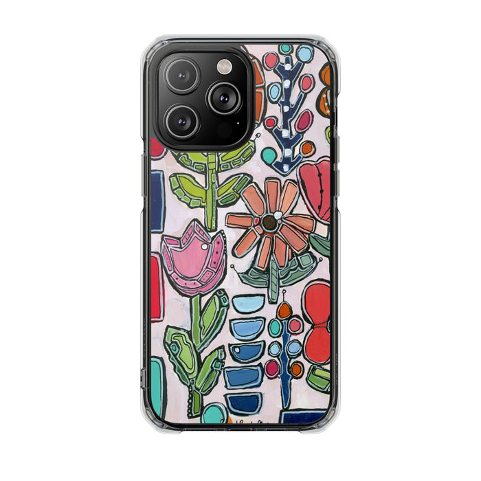 "Garden Party"Clear Magnetic Phone Case — Colorful Abstract Floral Impact Protection