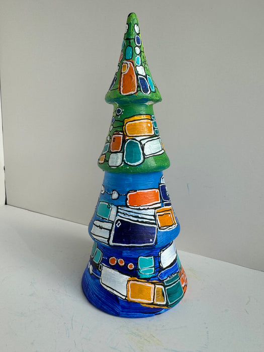 Green, Blue and Orange Hand-Painted Ceramic Tree