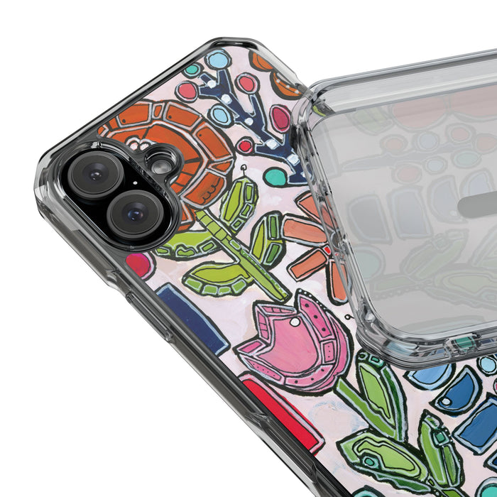 "Garden Party"Clear Magnetic Phone Case — Colorful Abstract Floral Impact Protection
