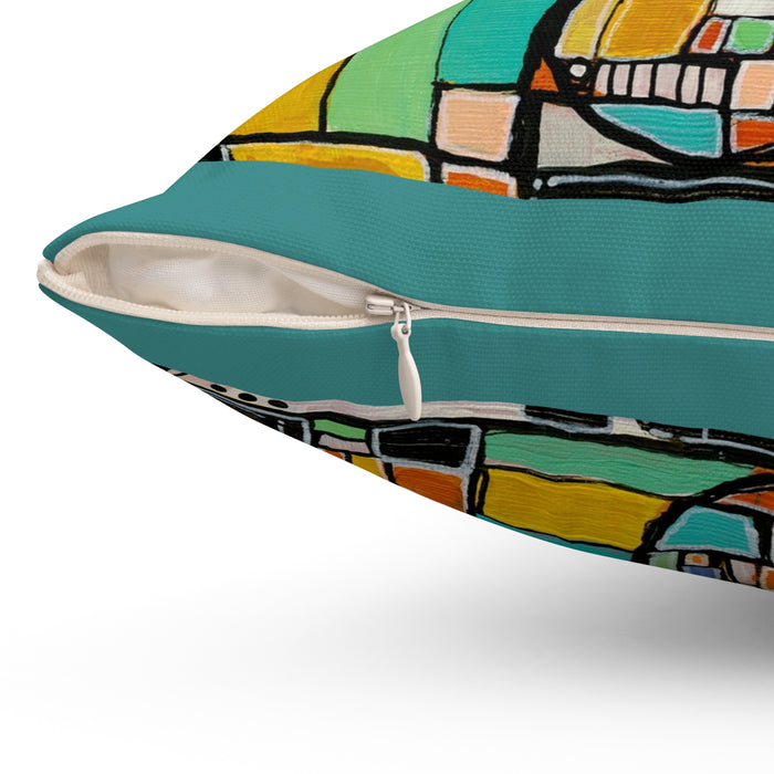 Abstract Retro Geometric Pillow — Colorful Mid-Century Accent Cushion