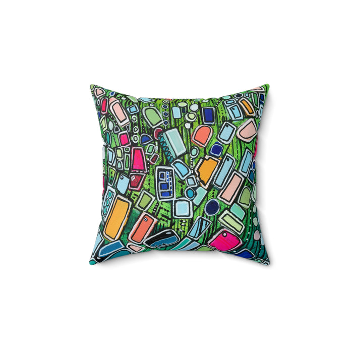 Shapes in Space- Colorful Mosaic Abstract Decorative Pillow - Geometric Art Square Pillow