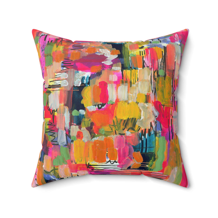 Color Burst Abstract Throw Pillow — Bright Modern Art Decorative Cushion