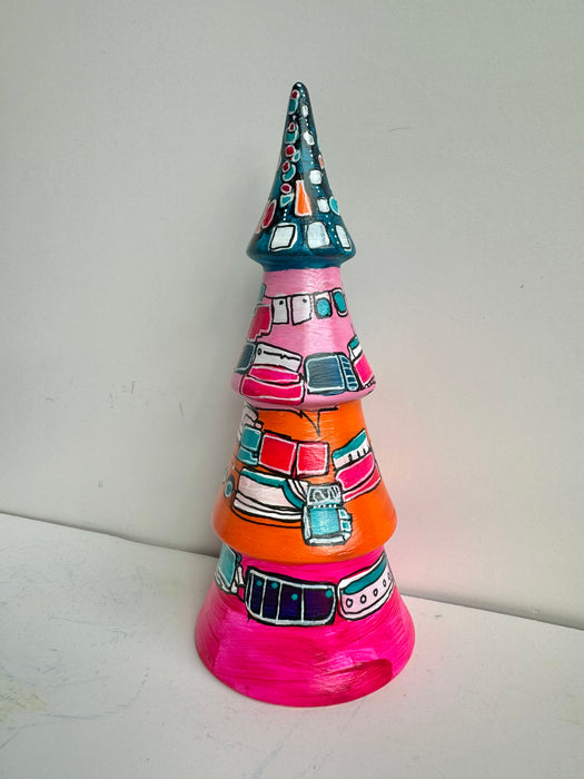 Turquoise, Orange and Magenta Hand-Painted Ceramic Tree