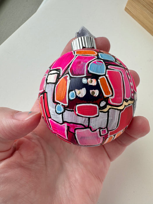 Pink, Periwinkle and Orange Plastic Ornament