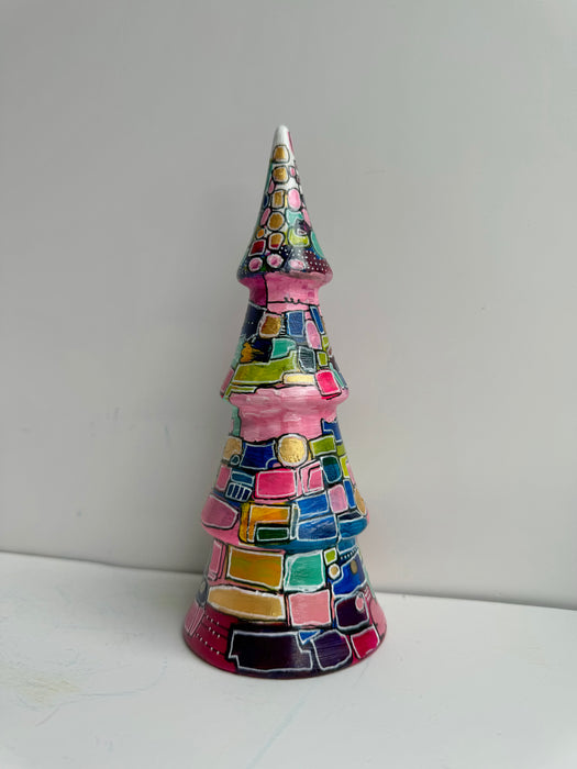 Magenta, Blue, Hot Pink and Green Hand-Painted Ceramic Tree