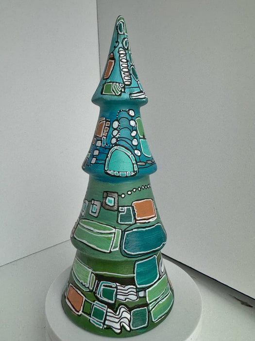 Green, Turquoise and Silver Hand-Painted Ceramic Tree