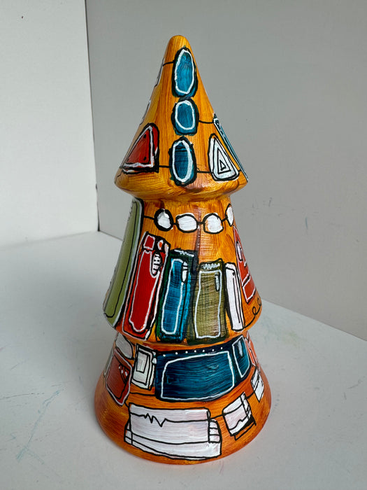 Orange Geometric Shape Hand-Painted Ceramic Tree