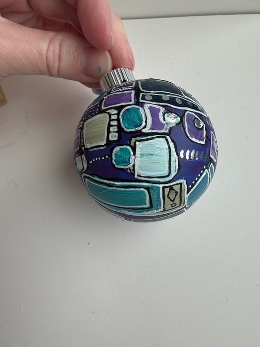 Purple, Teal and Silver Plastic Ornament