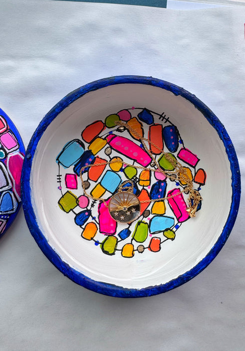 Blue Memory Vessel- original hand painted ceramic box