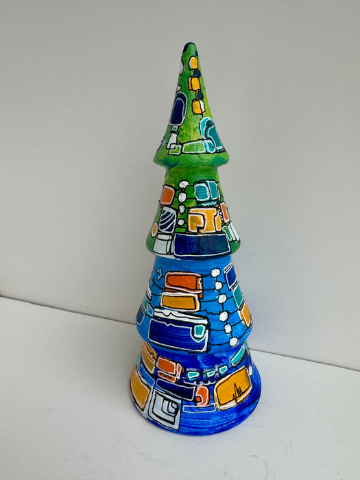 Green, Blue and Orange Hand-Painted Ceramic Tree