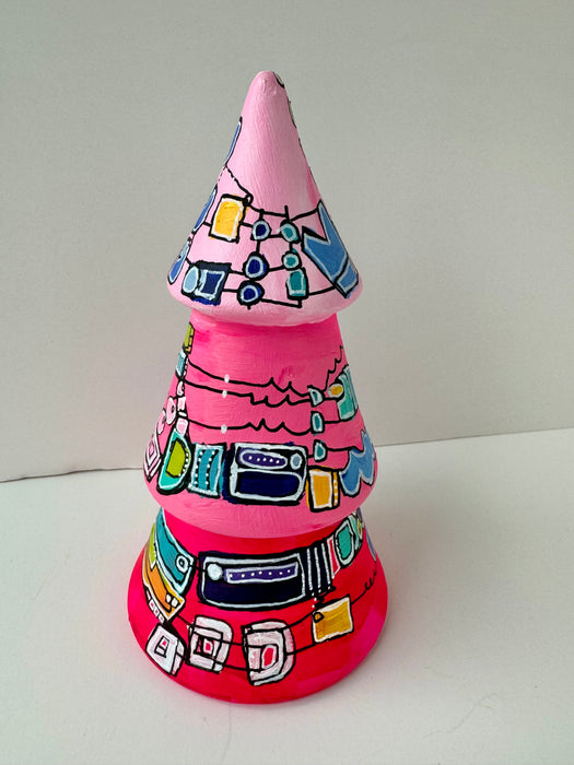 Hot Pink Periwinkle and Lime Green  Hand-Painted Ceramic Tree