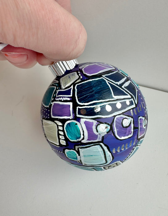 Purple, Teal and Silver Plastic Ornament