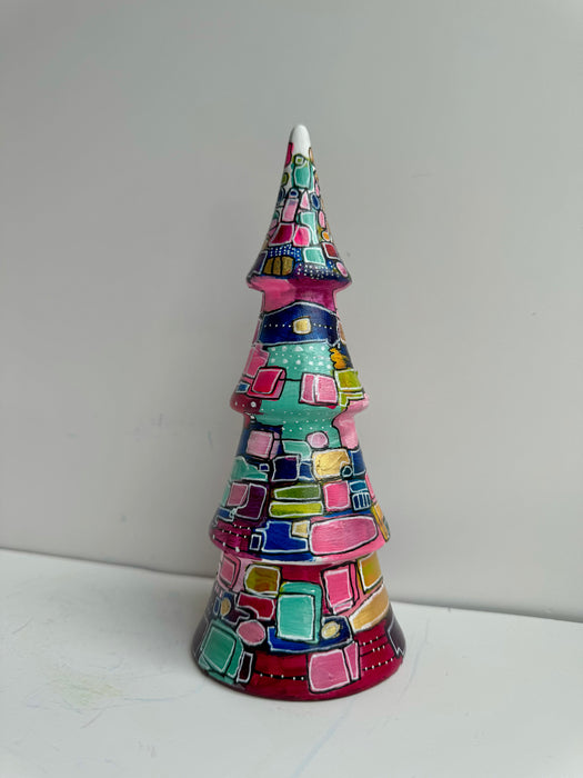 Magenta, Blue, Hot Pink and Green Hand-Painted Ceramic Tree