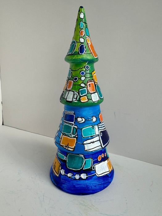 Green, Blue and Orange Hand-Painted Ceramic Tree