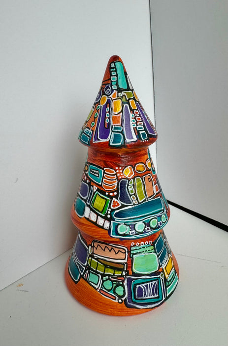 Orange, Purple and Turquoise Hand-Painted Ceramic Tree