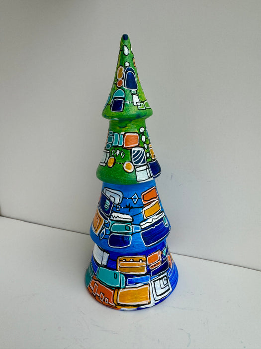 Green, Blue and Orange Hand-Painted Ceramic Tree