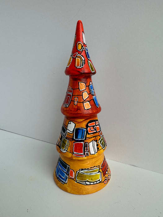 Orange, Goldenrod and Blue Hand-Painted Ceramic Tree