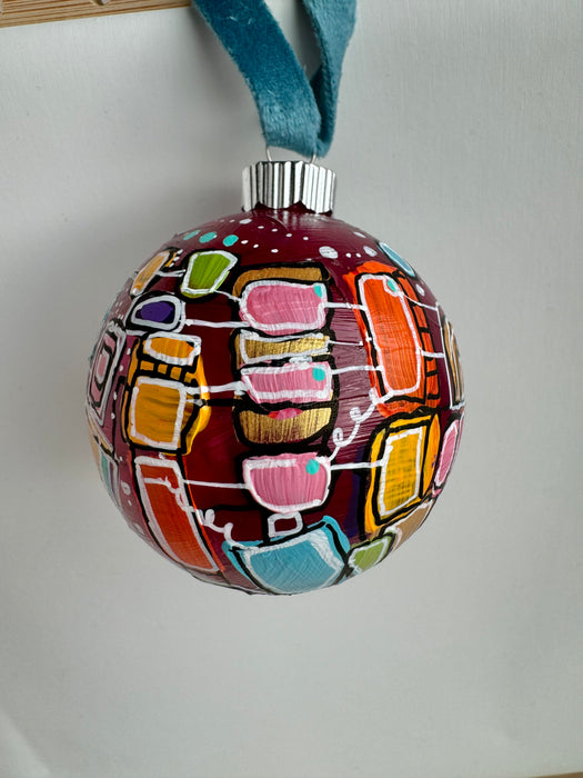 Magenta, teal, gold and yellow Plastic Ornament