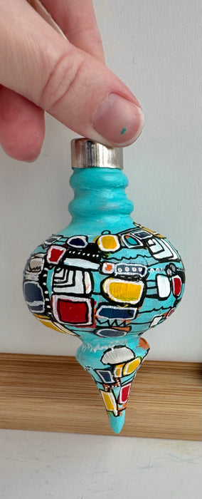 Teal and Primary Colors Ceramic Ornament