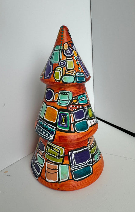 Orange, Purple and Turquoise Hand-Painted Ceramic Tree