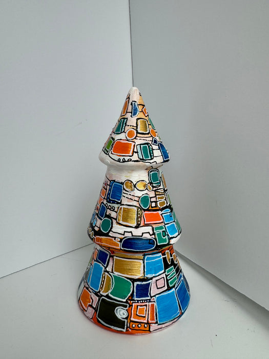 White, Blue, Green and Gold Hand-Painted Ceramic Tree